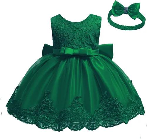 Vista 6 de Vestido tutú para niñas de 0 a 6 años, con lazo grande, para boda, Navidad, encaje, con diadema, Blanco