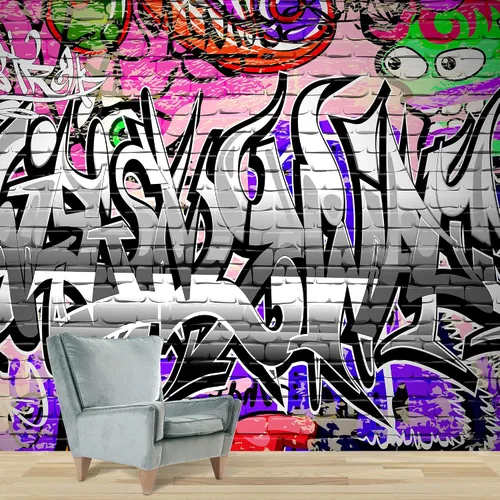 Vista 44 de NWT Calcomanía de pared extraíble/mural de pared estilo de dibujos animados, pintura en aerosol urbana, graffiti y arte callejero, tipografía