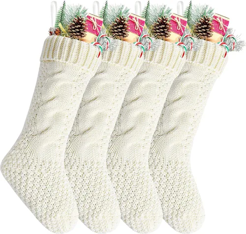 Vista 16 de Calcetines navideños de punto trenzado a granel, color azul, 18 pulgadas, para decoración navideña, paquete de 4