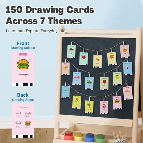 Vista 4 de RIVGOT Robot de dibujo para niños con 150 tarjetas, máquina de dibujo educativo interactiva por voz, juguetes de aprendizaje de pintura Montessori