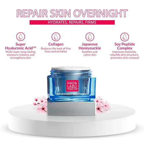 Vista 3 de Hada Labo Tokyo Tratamiento antienvejecimiento durante la noche, crema de noche con ácido hialurónico para hidratación intensa, renovación