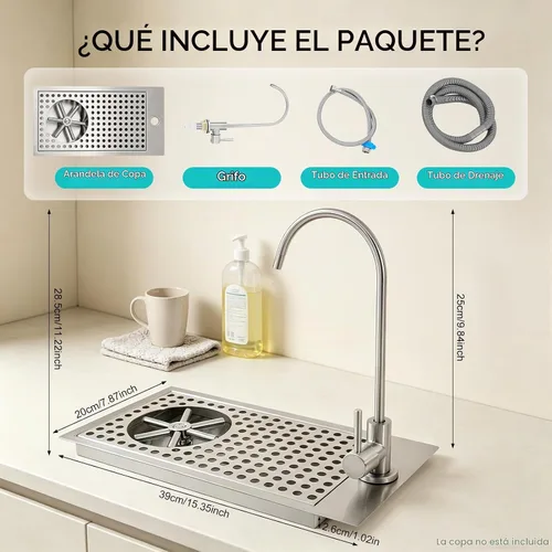 Vista 7 de Lavadora de vasos de vidrio, enjuague comercial de acero inoxidable 304 con grifo y boquilla de limpieza multiángulo para bar, cafetería