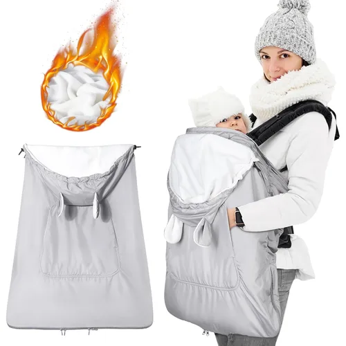 Vista 9 de Orzbow Funda para portabebés de invierno con capucha desmontable, impermeable y resistente al viento, con bolsillos grandes, ajuste universal