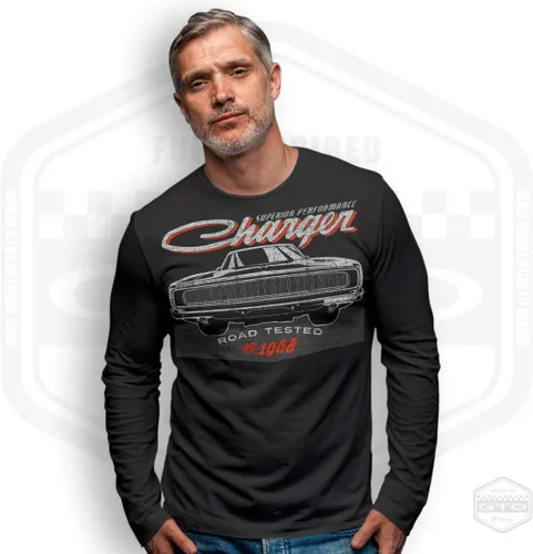Vista 2 de 1968 Charger Road Tested Tribute - Camisa de manga larga para hombre, idea de regalo para fanáticos de los autos American Muscle S-3XL Fabricado