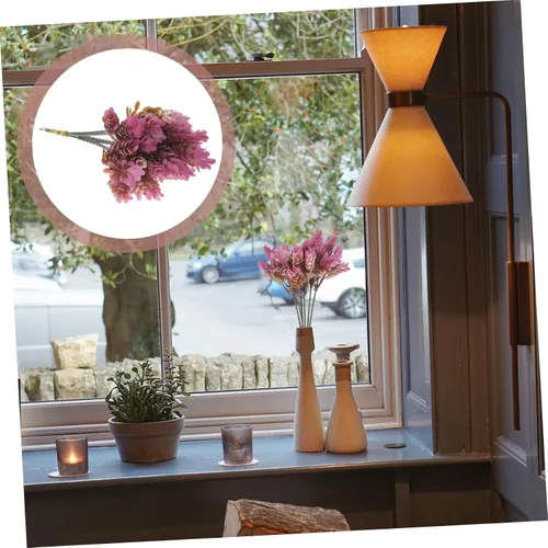 Vista 9 de Amosfun 5 ramas, 6 cabezas, tallos de plantas artificiales de piña, césped, decoración para oficina en casa (morado)