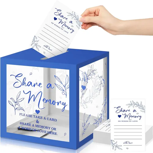 Vista 10 de Pajean - 50 tarjetas de memoria para celebrar la vida, caja de tarjetas con ventanas transparentes, caja de memoria para funeral, boda, cumpleaños