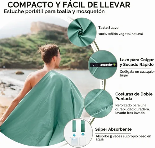 Vista 3 de 4Monster Toalla de Camping Súper Absorbente, Toalla de Viaje de Microfibra de Secado Rápido, Ligera Ultra Suave Compacta Toalla de Gimnasio
