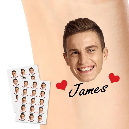 Vista 25 de YesCustom Tatuajes temporales personalizados con nombre, corazones de amor, tatuaje de cara falsa personalizada con foto para mujeres y hombres