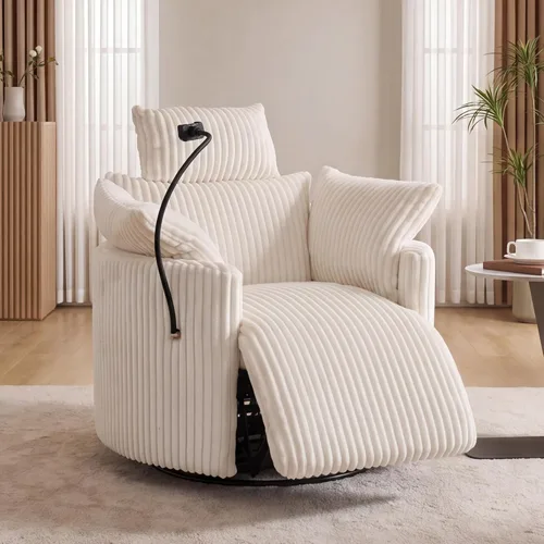 Vista 14 de FOXHUNTER Mecedora mecedora Power Glider, mecedora giratoria de 360°, con puerto de carga USB y soporte para teléfono, reposapiés, para sala