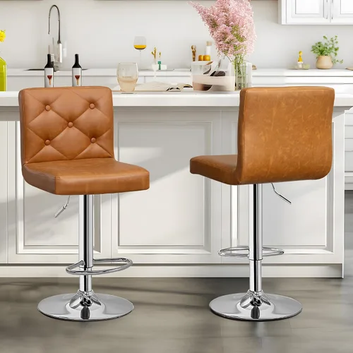 Vista 10 de Juego de 2 taburetes de bar ajustables para encimera de cocina, color marrón