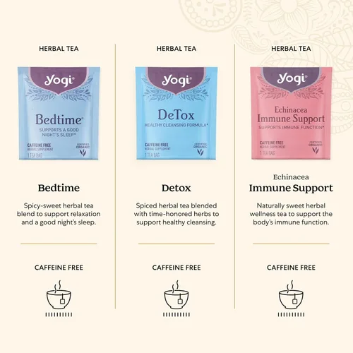 Vista 3 de Yogi Caja de regalo de muestra de té orgánico (45 bolsas de té), surtido de deliciosas mezclas de bienestar, 9 variedades favoritas de hierbas