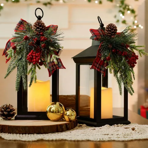 Vista 11 de JOIONE Black Decorative Candle Lanterns, 2 Packs 14" Waterproof Porch Decor Transparente 2