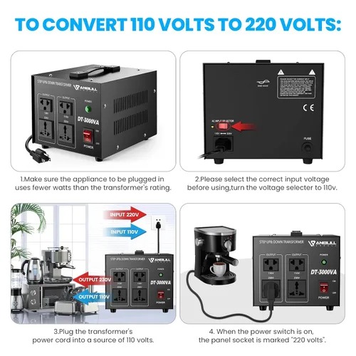 Vista 3 de Anbull Transformador Convertidor de Voltaje de 3000 Vatios, Paso Arriba Abajo 110v 220v, Convertidor de Voltaje 220 a 110 Transformador de Alta