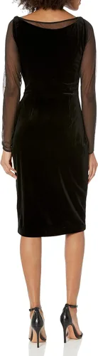 Vista 2 de DKNY Vestido combinado de terciopelo de malla de manga larga para mujer