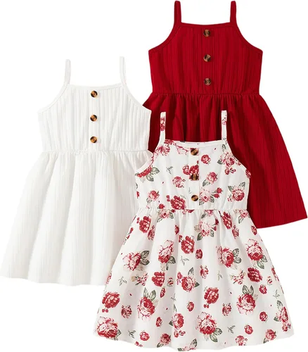 Vista 10 de Vestidos para niñas Vestidos para niñas pequeñas Paquete de 3 Vestido casual de fiesta con estampado patinador acampanado tipo A Vestido de verano