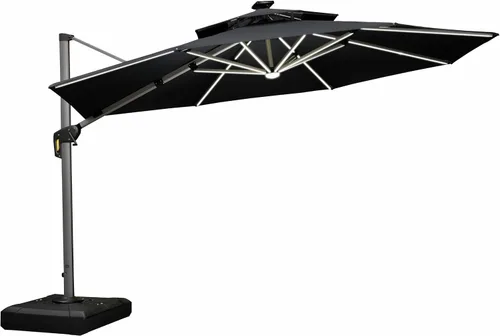 Vista 31 de PURPLE LEAF Sombrilla de patio de 9 x 12 pies con luces, sombrilla rectangular voladiza para exteriores, funciona con energía solar, LED