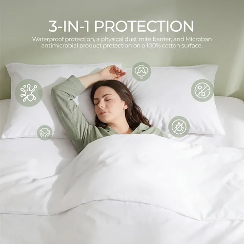 Vista 2 de FAUNNA Protectores de almohada impermeables 100% algodón, con cremallera