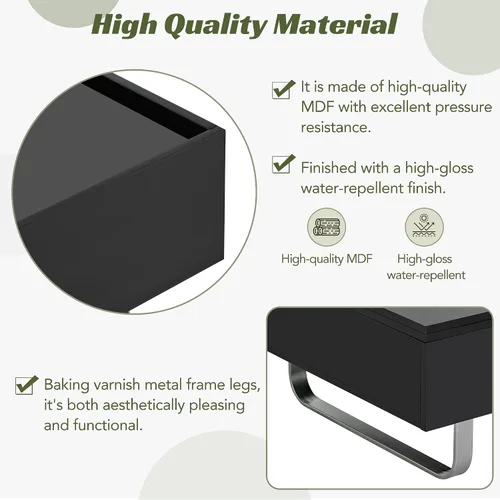 Vista 7 de LUMISOL Mesa de centro de alto brillo con mesa elevada, mesa de cóctel con patas de marco de metal para sala de estar, color negro