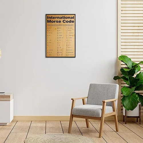 Vista 4 de Póster vintage internacional en código morse con alfabeto fonético morse, arte de pared retro de 1800 para amantes de los militares, pintura