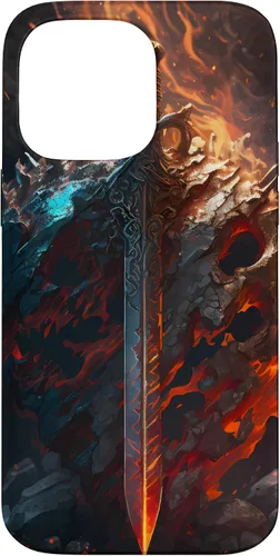 Vista 21 de Espada flameante y escudo el símbolo del guerrero Funda para iPhone 16