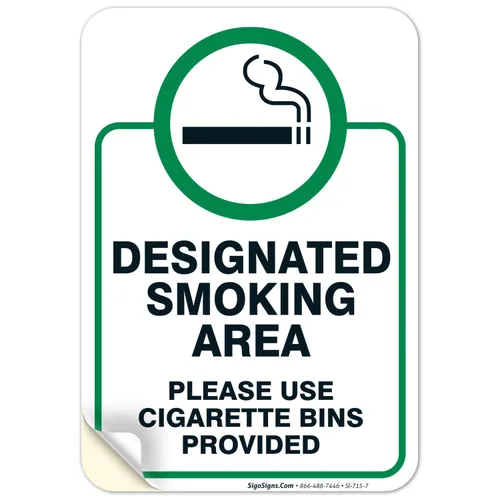 Vista 19 de Letrero designado para zona de fumar, letrero con texto en inglés "Please Use Cigarrette Bins Sign", 10 x 7 pulgadas, libre de óxido, aluminio 040