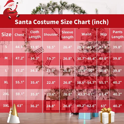 Vista 6 de Disfraz de Papá Noel para hombres, traje de Papá Noel, para adultos, 11 piezas para hombre, juego de trajes de Navidad profesionales de lujo