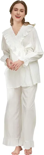 Vista 7 de Sharebeauty Pijama casual de algodón de estilo vintage para mujer Top y pantalones
