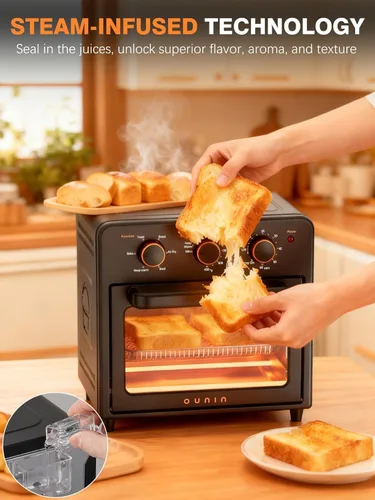Vista 8 de OUNIN Horno tostador y freidora de aire con infusión de vapor, 12L compacto, apto para encimera, precalentamiento rápido con opciones de hornear