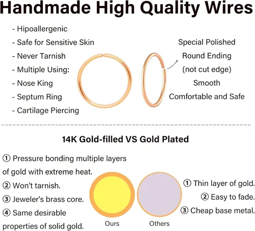 Vista 11 de Small Thin Hoop Earrings for Women,Tiny Huggie Hoop Rings for Cartilage,Helix,Targus,Conch,Nose,22g/24g/20g,14K Gold Filled/Sterling Silver/Rose