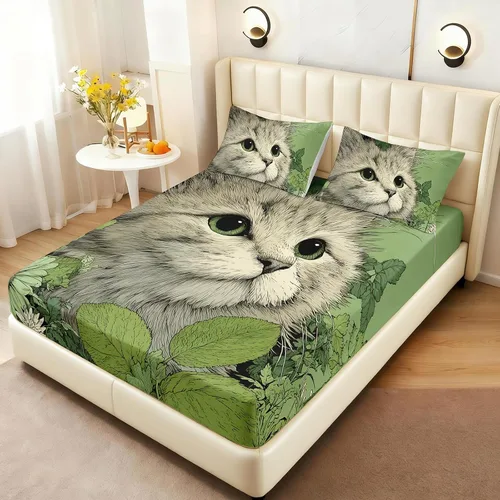 Vista 12 de AILONEN Lovely Bear - Juego de sábanas bajeras tamaño Queen, juego de ropa de cama con pajarita de dibujos animados para niños y niñas, sábana
