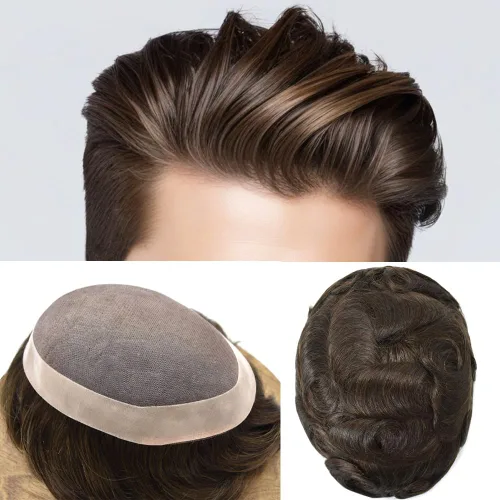 Vista 27 de Toupee - Sistema de cabello para hombre, monofilamento fino duradero, monofilamento europeo de repuesto para hombres, piezas de pelo