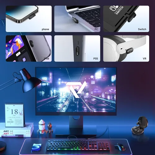 Vista 7 de Vega T1 VR Wireless Gaming Earbuds Low Latency 25ms 27W fast Charging Compatible with Meta Quest 3 Quest 2 Quest Pro Steam Deck Switch PC PS5 PS4