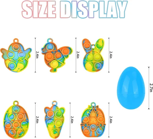 Vista 2 de Paquete de 24 huevos de Pascua precargados con mini llavero Pop Fidget, huevos de Pascua rellenos para niños y niñas, cesta de Pascua, regalos