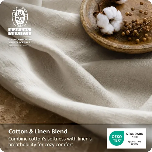 Vista 2 de Bedsure Sábanas de lino, cama tamaño Queen, mezcla de sábanas de lino y algodón, sábanas de algodón transpirable, regalos para todas las estaciones