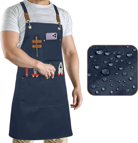 Vista 9 de RUVANTI Delantales de trabajo para hombres y mujeres con bolsillos, ajustables hasta XXL, durabilidad de grado profesional, delantal negro