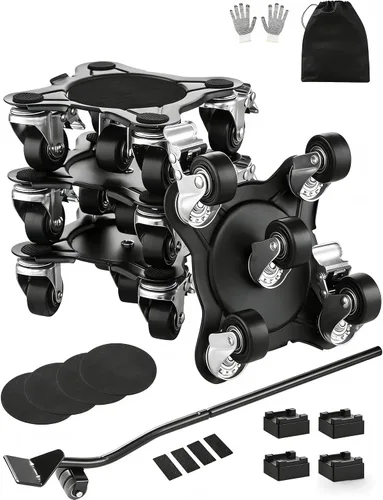 Vista 10 de VEVOR Carretilla para muebles, mudanzas de muebles resistentes con 5 ruedas de rotación de 360°, panel de acero al carbono, juego de herramientas
