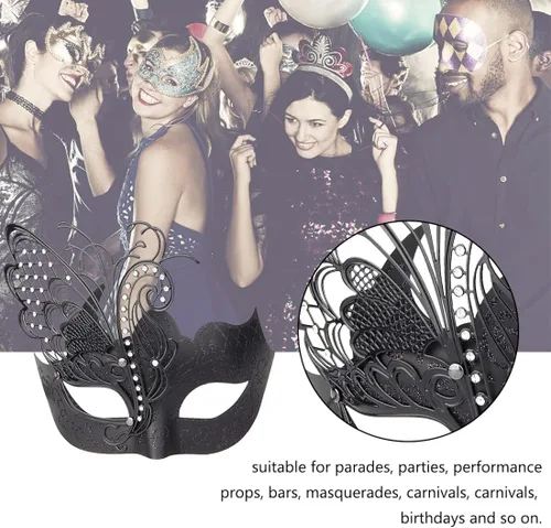Vista 4 de IETANG Máscara de mascarada para parejas, juego de máscaras venecianas de Mardi Gras con collar y corbatín