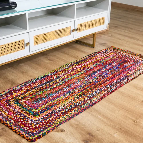 Vista 9 de RAJRANG Alfombra reversible Chindi de trapo, de algodón de 2 x 3 pies, hecha a mano, trenzada, multicolor, alfombra bohemia