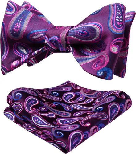 Vista 187 de HISDERN Pajaritas para hombre, corbatín de cachemira para hombre, corbata de lazo y bolsillo cuadrado, juego formal de esmoquin para boda