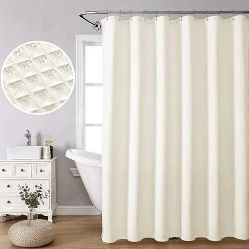 Vista 8 de MISS SELECTEX Cortina de ducha de tela lavable a máquina, clásica tela gruesa de punto gofre, duradera para baño, tela repelente al agua de alta