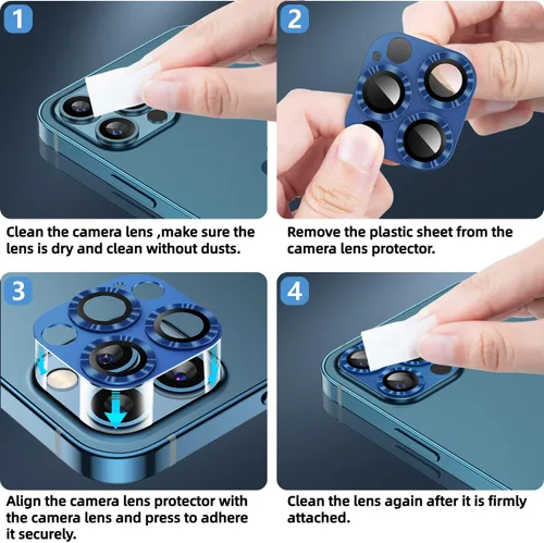 Vista 6 de Korecase Protector de lente de cámara para iPhone 12 Pro Max, película de vidrio templado de metal para cámara, protector de lente trasera