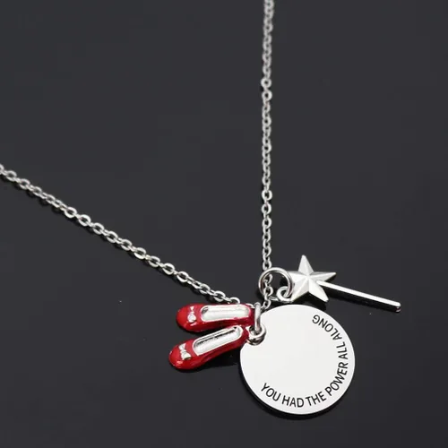 Vista 2 de Eilygen Regalo inspirador de mago de Oz Collar You had the Power all Along rojo rubí con colgante de pantuflas de regalo para ella, Metal
