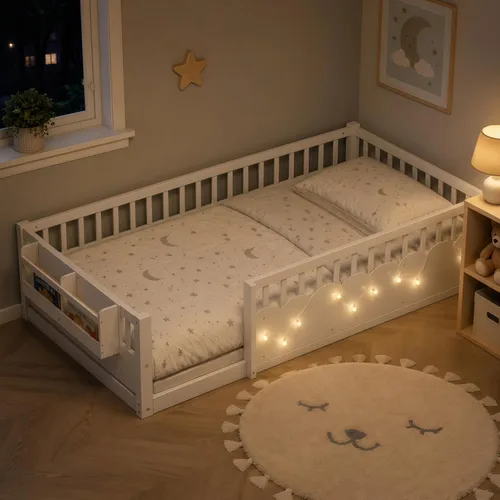 Vista 13 de Cama Montessori de tamaño matrimonial con barandillas, color gris