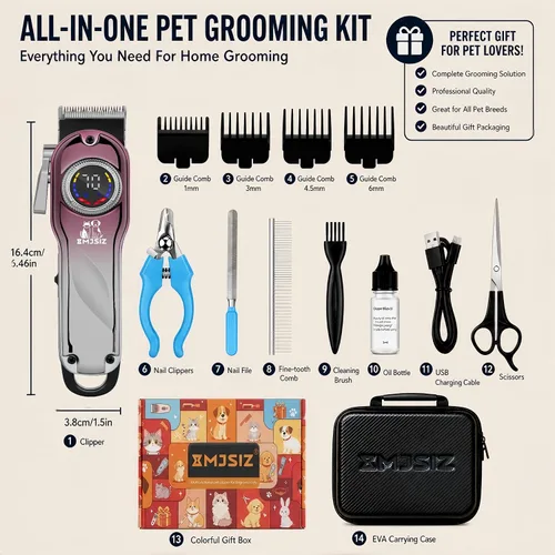 Vista 9 de Cortapelos para perros pequeños y medianos, kit de aseo inalámbrico Rosa