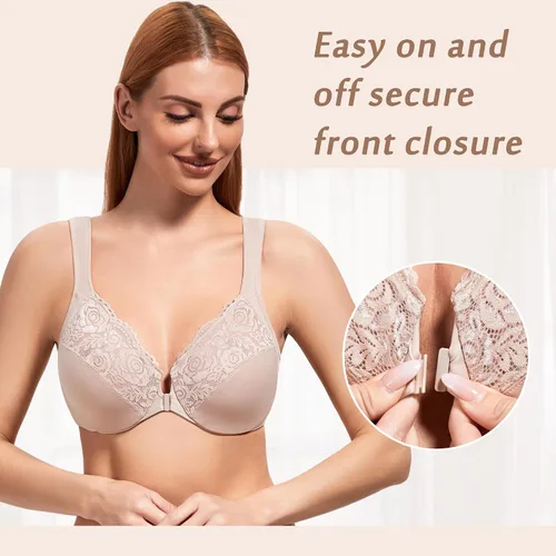 Vista 3 de DotVol Brasier diario con cierre frontal en U y tirantes anchos para mujer, talla grande