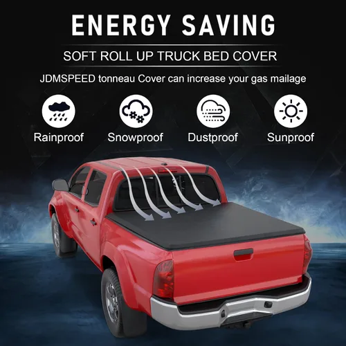 Vista 5 de JDMSPEED Cubierta tonneau suave enrollable para caja de camioneta compatible con Toyota Tacoma 2016-2022, accesorios de cubierta Tonneau de 5 pies