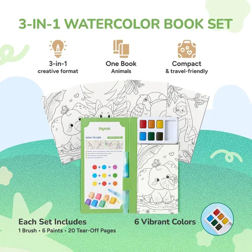Vista 3 de JoyCat Paquete de 2 libros de pintura de bolsillo con agua para colorear para niños, juego de juguetes de actividades de arte y manualidades, kit