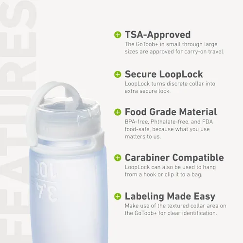 Vista 4 de Humangear GoToob, pequeño padre, Agua (Aqua)), HG3161 Refillable & Leak-Proof Silicone Travel Size Bottles with Locking Cap for Toiletries