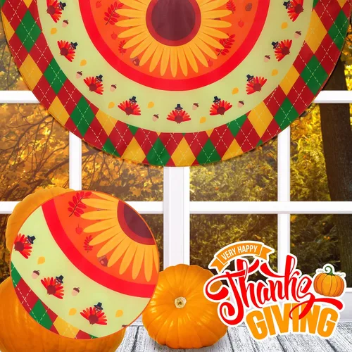 Vista 4 de Breling 4 banderas de Acción de Gracias para exteriores de 3 x 1.5 pies, con diseño de calabaza, pavo, otoño, plisada, para colgar en el patio