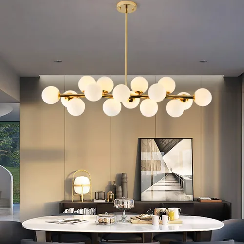 Vista 12 de 16 Luces Araña Moderna de Mediados de Siglo Negro Araña Lineal Accesorios de Iluminación Globo de Vidrio Luz Colgante Sputnik para Comedor Isla